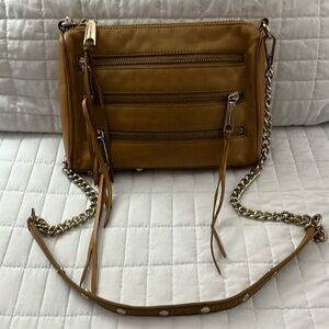🔥🔥🔥REBECCA MINKOFF Caramel Leather Crossbody Bag w/ Pockets & Chain Strap